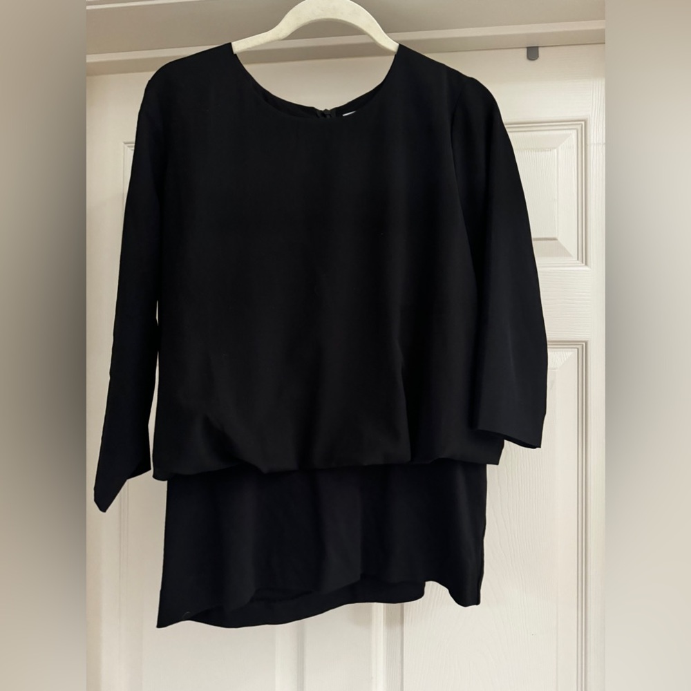 CAbi women’s top black peplum blouson flowy career indulgence #5205